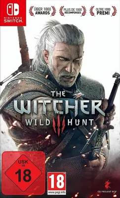 The cover art for The Witcher 3: Wild Hunt video game for Nintendo Switch.