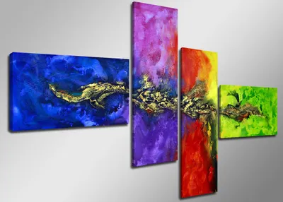 Produktbild von Visario Leinwandbild Abstrakt Bunt 160x70 cm – 4-teilig, Bild Wandbild Kunstdruck, aufhängfertig, Echtholzrahmen, Zackenaufhänger, Art. 6508