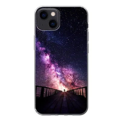 Produktbild von MuchoWow® Handyhülle Schutzhülle Hülle für iPhone 13 Universum - Galaxie - Lila - Jungen - Mädchen - Kinder Silikon Softcase Handy Hülle - Karteninhaber