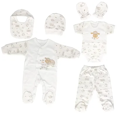 Produktbild von Blue Eyes Baby Geschenk Set 6-teilig, 100% Baumwolle, , Neugeborenen Erstausstattung 0–4 Monate, Lamm