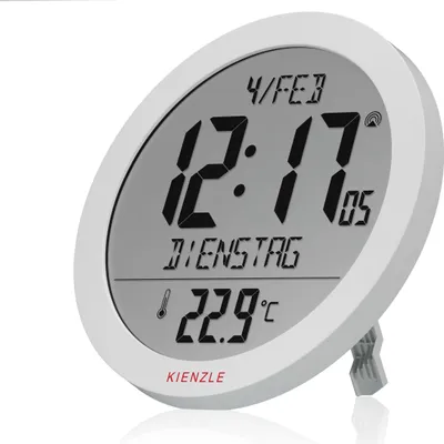 Immagine prodotto di Orologio da tavolo radiocontrollato Kienzle con indicatore di temperatura, display da 18,7 cm, ora DCF, data, 2 sveglie, funzione snooze, bianco