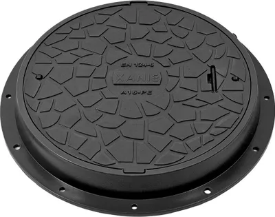 Produktbild von Schachtdeckel DN600 Kunststoff + Rahmen Ø 800 mm und Verriegelung - A15 belastbar bis 1,5T, Farbe:schwarz