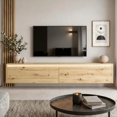 Produktbild von Modernes TV-Lowboard LUMI II 170 cm Artisan Eiche | Hängender Fernsehschrank mit LED-Beleuchtung & Push-to-Open