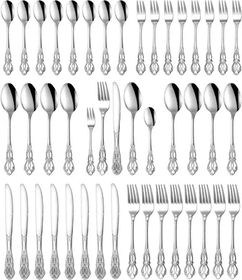 Produktbild von 40-teiliges Besteck-Set für 8 Personen, polierter Edelstahl, elegant, mit Messer, Gabel, Löffel, silber
