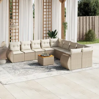Produktbild von 11-tlg. Garten-Sofagarnitur mit Kissen Beige Poly Rattan 3257528