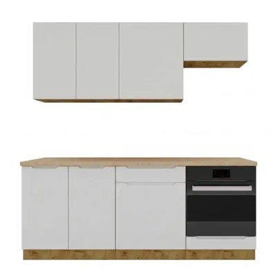 Produktbild von Küchenzeile 200 cm Aschegrau - mit beiger Arbeitsplatte - MDF - moderne Küchenmöbel-Set - Schubladen mit Soft-Close - ISABEL