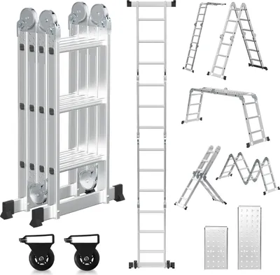 Produktbild von Hengda Klappleiter Mehrzweckleiter Ausziehleiter 4x3 Stufen bis 150kg Aluminnum