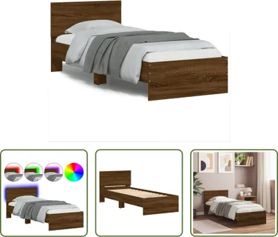 Produktbild von The Living Store Bettgestell mit Kopfteil und LED-Leuchten Braun Eiche 75x190 cm