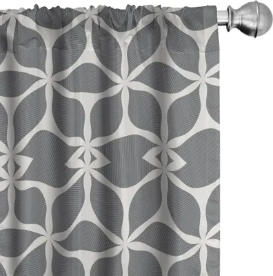 Produktbild von ABAKUHAUS Abstrakt Vorhänge, Gardinen, Muster der Connected Blumenformationen Streifen Retro-Details Silhouetten, 2 Stück 75 x 175 cm, Grau Pale Eggshell