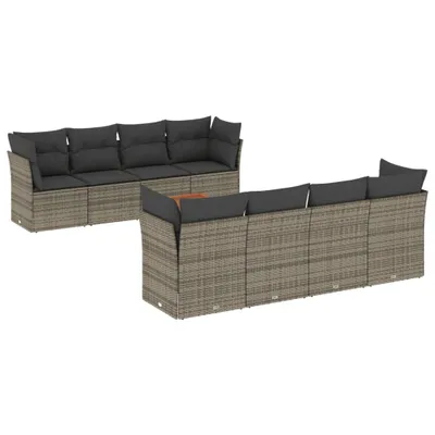 Produktbild von 9-tlg. Garten-Sofagarnitur mit Kissen Grau Poly Rattan
