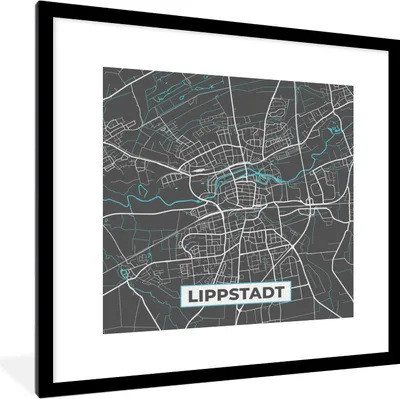 Produktbild von MuchoWow® Gerahmtes Poster Deutschland - Blau - Lippstadt - Stadtplan - Karte 40x40 cm - Poster mit Schwarzem Bilderrahmen Wandposter Rahmen Foto Bilder - Poster - Plakat im Rahmen