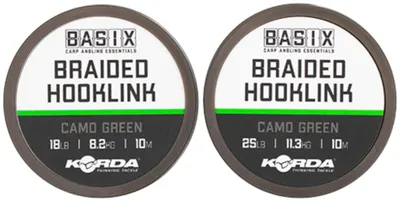 Produktbild von Korda Basix Braided Hooklink Camo Green - 10m Vorfachschnur, Tragkraft:25lb / 11.3kg