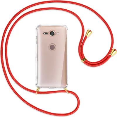 Produktbild von Handykette Backcover-Schutzhülle mit Band (Metall goldfarben) für Sony Xperia XZ2 Compact - rot