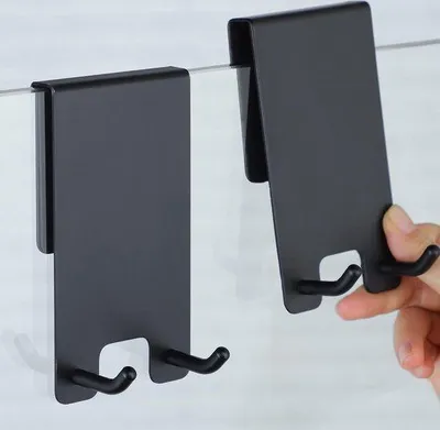 Produktbild von Famanu Duschhaken ohne Bohren - Set von 2 mit gummierter Schutzbeschichtung, mattschwarz