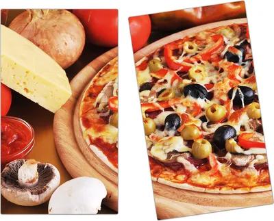 Produktbild von Spritzschutz Herdabdeckplatte Schneidebrett aus Glas Pizza und Gemüse 2-Teilig (60x52cm)