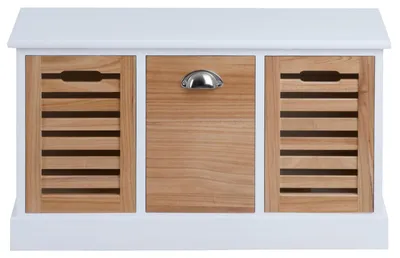 Produktbild von Sitzbank TRIENT Garderobenbank Sitztruhe in weiß/natur mit3 Schubkästen, Vintage Shabby Look Landhaus