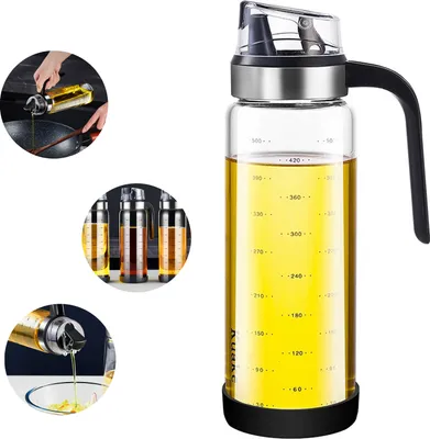 Produktbild von OKWISH ölflasche glas 550ml, essig und ölspender ,Anti-Schmutz Verschluss, transparent olivenöl spender, öl flaschen, ölflaschen für Küche, Grill, Pasta, Salate, Backen