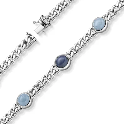 Produktbild von 6mm Panzer-Armband 5 Edelsteine 3 Saphire 2 Aquamarine 585 Gold Weißgold 21cm
