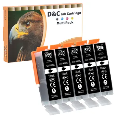 Produktbild von DC 5x 580 XXL Schwarz Druckerpatronen Kompatibel für Canon PGI-580 XXL Ersatz für Canon Pixma TR8550 TS6150 TS6151 TS6251 TS6350 TS8150 TS8252 TS9150