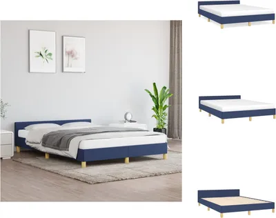 Obrázok produktu pre vidaXL Rám postele s čelom modrý 140x200 cm látka - Postele a rámy postelí