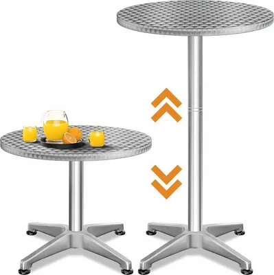 Produktbild von 2in1 Stehtisch Höhenverstellbar | Aluminium, Wetterfest, Silber, 70 oder 115 cm hoch, 60 cm breit, Outdoor, Indoor, Rund, Camping, Garten, Party, Gastro