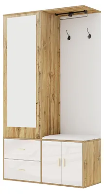 Produktbild von Kleiderschrank - Garderobenschrank - 2 Türen - LED-Beleuchtung - Schubladen - Viel Stauraum - 180 x 100 x 38 cm - Weiß