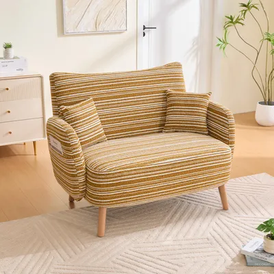 Obrázek produktu pro MODFU Dvoumístné křeslo / lounge pohovka s polštáři na opěrky a úložnou kapsou, dvoumístná pohovka s velmi pohodlnými područkami, hořčicová