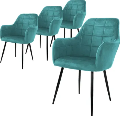 Obrázek produktu pro ML-Design sada 4 jídelních židlí s opěradlem a područkami, benzín, kuchyňská židle se sametovým potahem, čalouněná židle s kovovými nohami