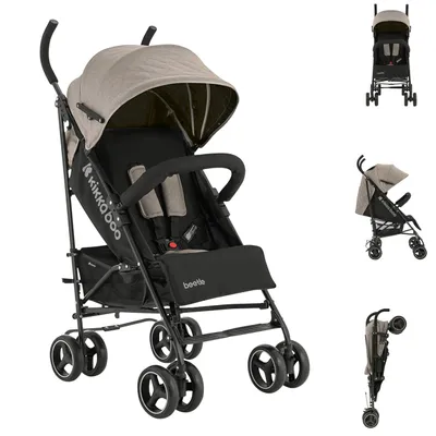 Produktbild von Kikkaboo Kinderwagen Käfer, Stahlrahmen, Korb, abnehmbare Vorderräder, Fußstütze braun