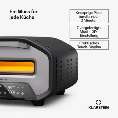 Produktbild von Klarstein PizzaForno elektrischer Pizzaofen - 1700 W, 430 °C, duales Heizsystem, kompakter Elektro-Pizzaofen mit 7 Programmen & digitalem Display, Cool-Touch-Griff, 3-lagige Glastür, Schwarz