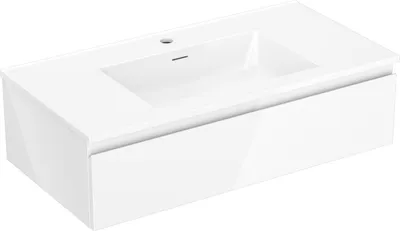 Produktbild von Mexen Orio Badezimmermöbel 90 cm mit Waschbecken Otis, 1 Schublade, weiß glänzend - 91A10-09023-1-BF00-W18M00