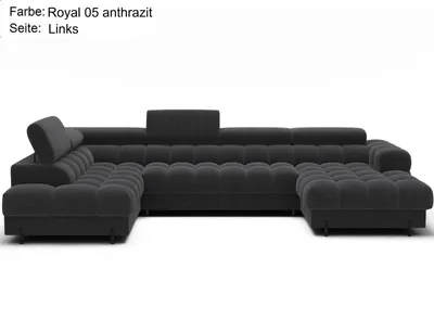 Produktbild von Wohnlandschaft in U-Form XXL Falco Sofa mit Bettkasten und Schlaffunktion Teddystoff Royal 05 anthrazit links