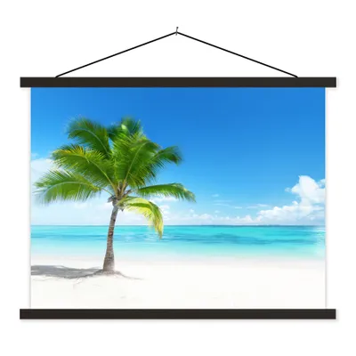 Produktbild von MuchoWow® Textilposter Palme - Strand - Meer - Sommer 150x113 cm mit holzfarbenen Rahmen - Poster