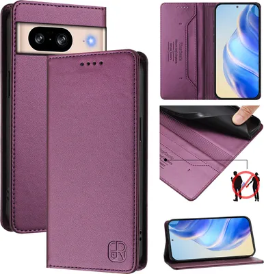 Produktbild von Lederhülle für Google Pixel 8 Hülle Flip Brieftasche Kartenfächern Ständer Schutzhülle Lila