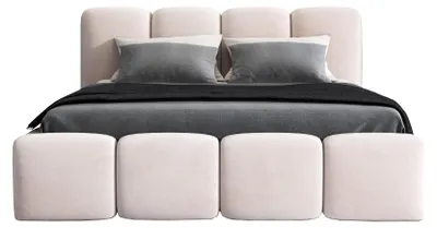 Produktbild von Polsterbett MOND mit Bettkasten und Metallgestell 180 x 200 cm. Modernes Doppelbett mit Stauraum, mit Matratze. Farbe: Beige