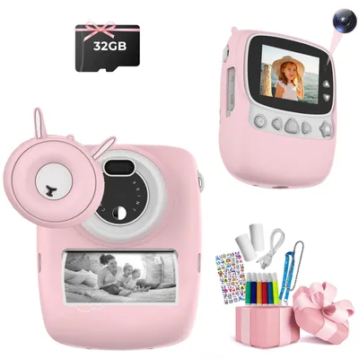 Produktbild von AIORBER Kinder-Sofortbildkamera mit 30MP HD-Video & 2.4" IPS-Display, inkl. 32GB Karte & 6 Farbstiften, tolles Geschenk für 3-12 Jährige
