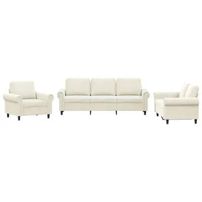 Produktbild von vidaXL 3-tlg. Sofagarnitur mit Kissen Creme Samt