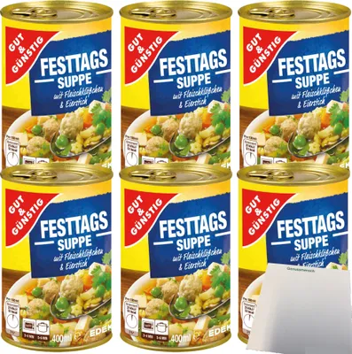 Produktbild von G&G Festtagssuppe mit Fleischklößchen und Eierstich 6er Pack (6x400ml Dose) + usy Block