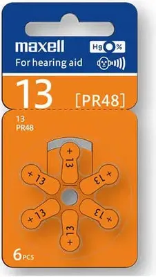 Image de Pile zinc-air MAXELL ZA13 6 pcs boutons pour appareils auditifs sous blister