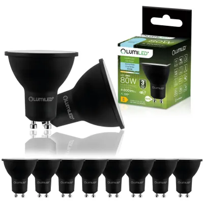 Produktbild von LUMILED LED Lampe GU10 8W 800lm Kaltweiß 6500K ersatz 80W Reflektor Spot Schwarz 120° Reflektorlampen 10 Stück Lampen