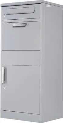 Image de Boîte aux lettres pour colis Zelsius RAL9007 gris, boîte aux lettres en acier avec antivol et 2 entrées