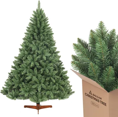 Produktbild von Salcar Künstlicher Weihnachtsbaum 210 cm Tannenbaum mit natürlichen Zweigfarben und Echtholzständer Christbaum Nordmanntanne, mit 1066 Zweigen