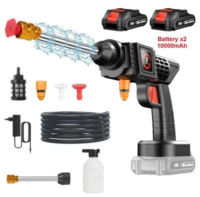 Produktbild von Akku-Hochdruckreiniger - Handgerät 50 bar Wasserpistole - Mobiler Autowäscher - Fensterreiniger - Set A 2x Akku 5 s