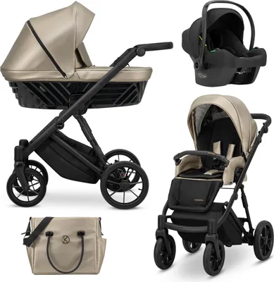 Image de Kunert IVENTO 3in1 Poussette éco-cuir marron avec cadre noir et accessoires