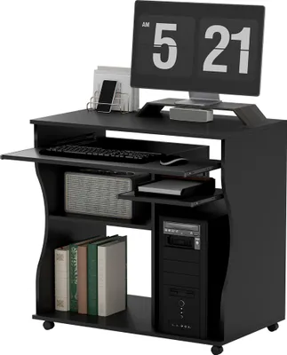 Produktbild von Rollbarer Computertisch 80x48cm mit Stauraum, höhenverstellbarer Schreibtisch schwarz, Büromöbel Homeoffice
