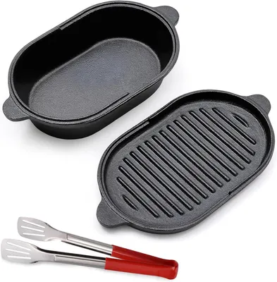 Immagine prodotto di Padella in ghisa - Teglia per pane e arrosti - Adatta per cucinare e cuocere al forno - Design 2-in-1 - 23 cm, 2 litri - Nera