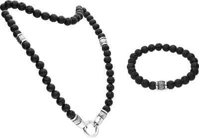 Produktbild von Halskette SET Lavastein Kugelkette + Kugelarmband CHIRURGENSTAHLSEGMENTE