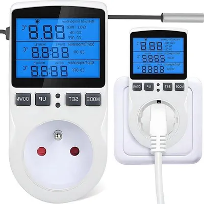 Produktbild von Digitale Temperaturregelung – Thermostat-Steckdose – Heizen/Kühlen 250 V – Sensor-Steckdose mit Schalter, Sonde und LCD-Display für Gewächshäuser