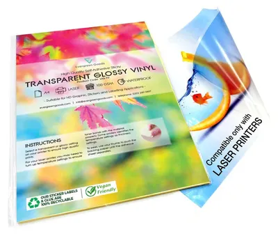 10 Blatt A4 transparentes Vinyl, glänzend, Laser bedruckbar