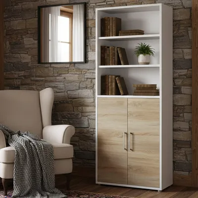 Image de Valsesia - Buffet, 89x40x222h cm Blanc, 5 Étagères